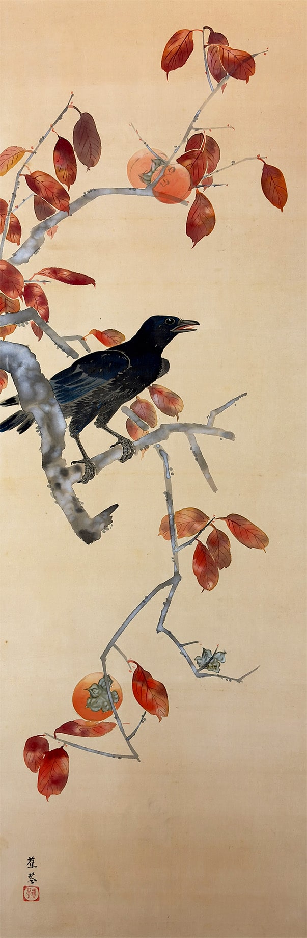 柿に鳥｜新・古美術 高美堂（こうびどう）｜掛軸販売・通販・買取