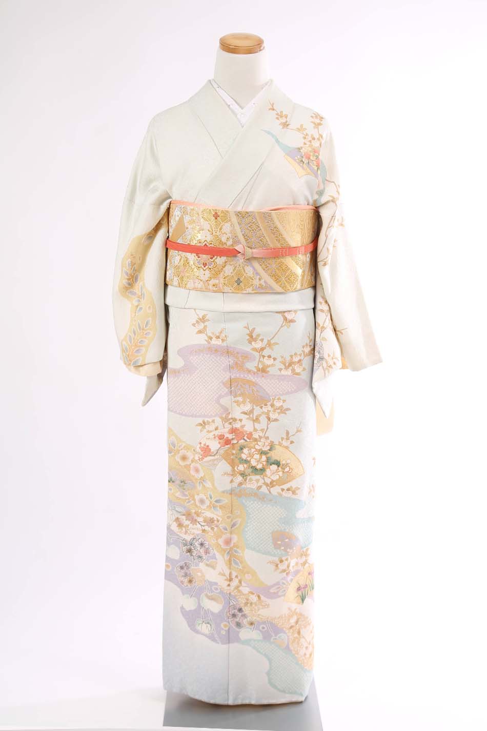 訪問着 【No.B-279】水色地・金駒刺繍 | 東京・銀座で着物レンタル