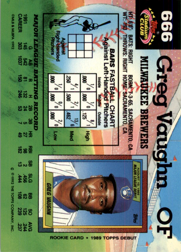 1992 Stadium Club MLB Greg Vaughn #666 | eBay