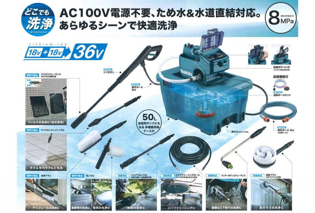 マキタ(makita) MHW080D 充電式高圧洗浄機 36V (18V×2個) 【徹底解説