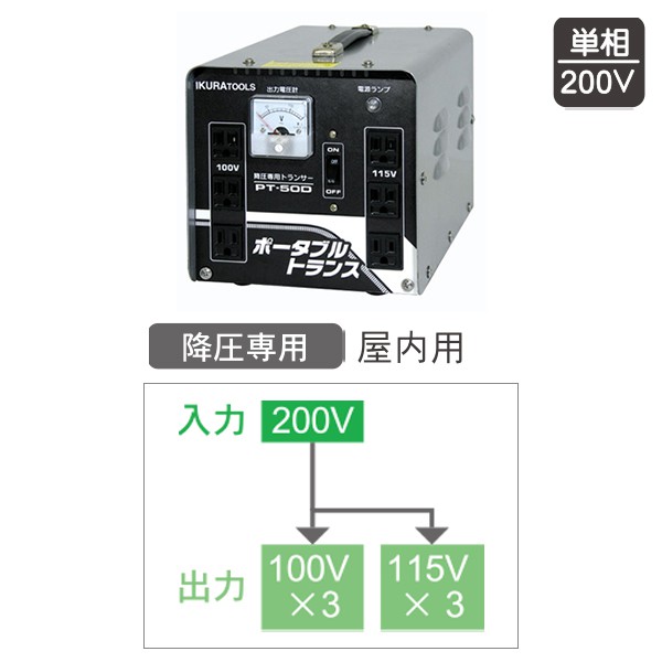 PT-50D ポータブルトランス (変圧器) | イクラ(育良) ※降圧器 (ダウン