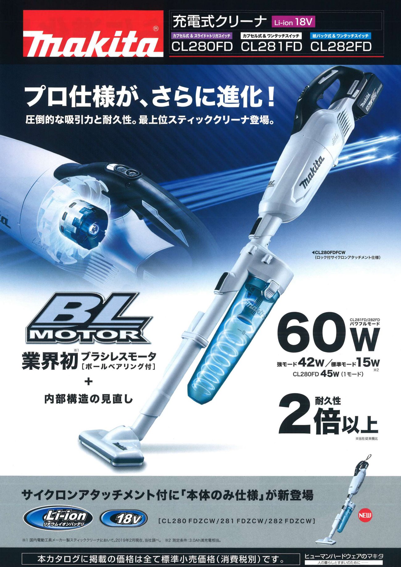 マキタ 充電式クリーナ (カプセル式&ワンタッチスイッチ) CL281FDRFW