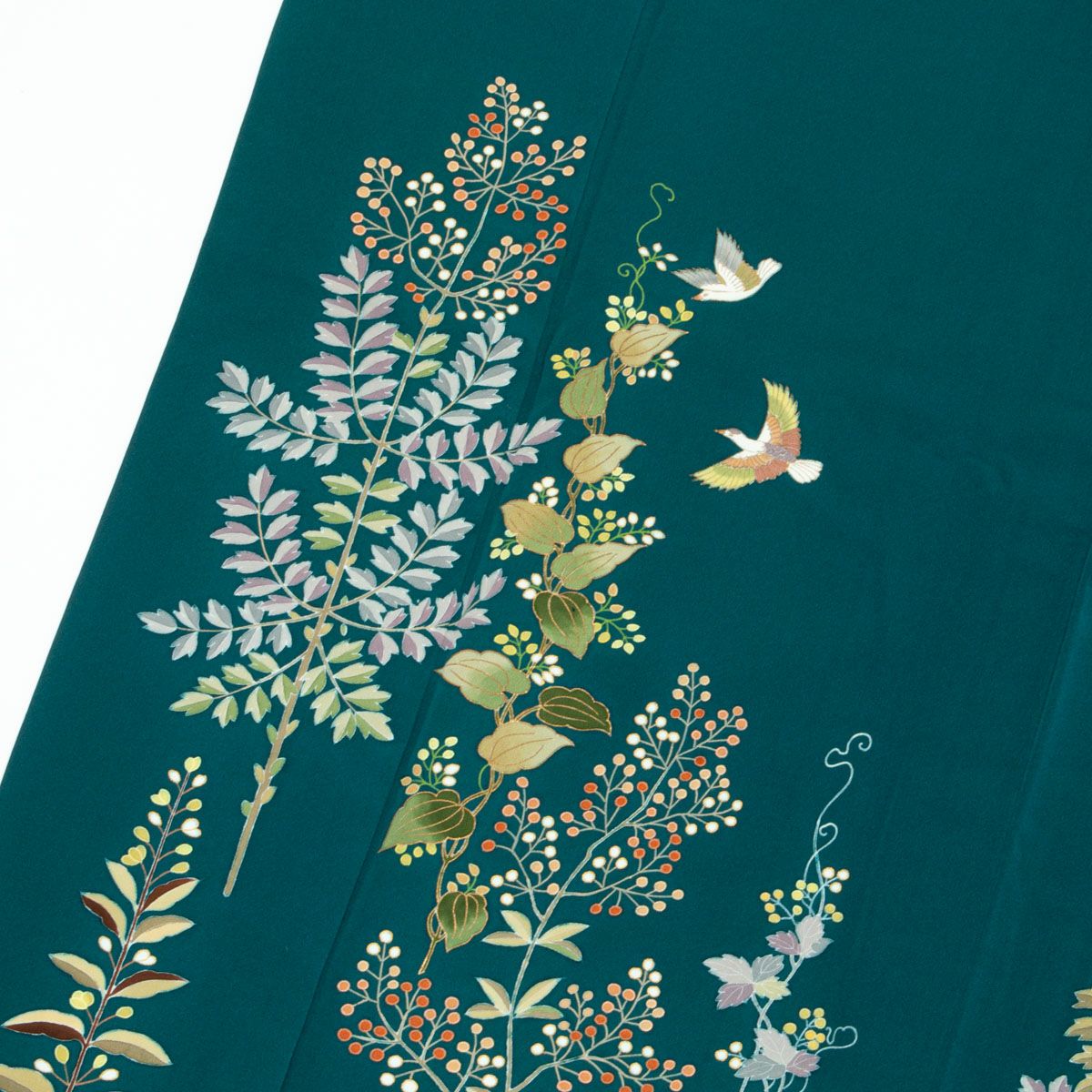 東京ますいわ屋 誂品】 訪問着 友禅 瑞鳥と植物の実 フォレスト