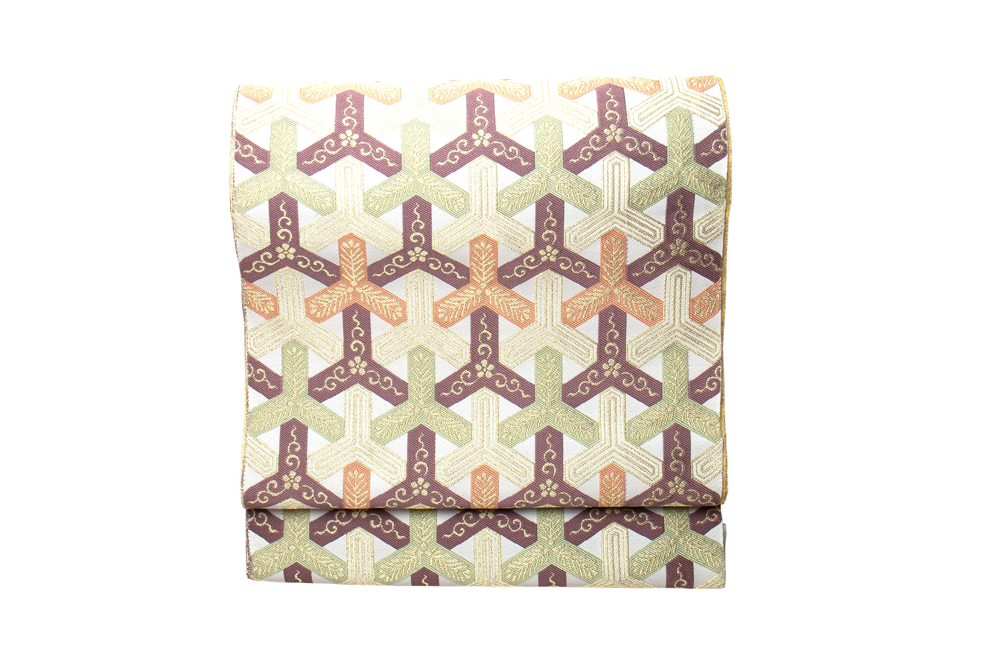 袋帯 全通 グレー系 花紋 亀甲紋様 袋帯 全通 グレー系 花紋 亀甲紋様