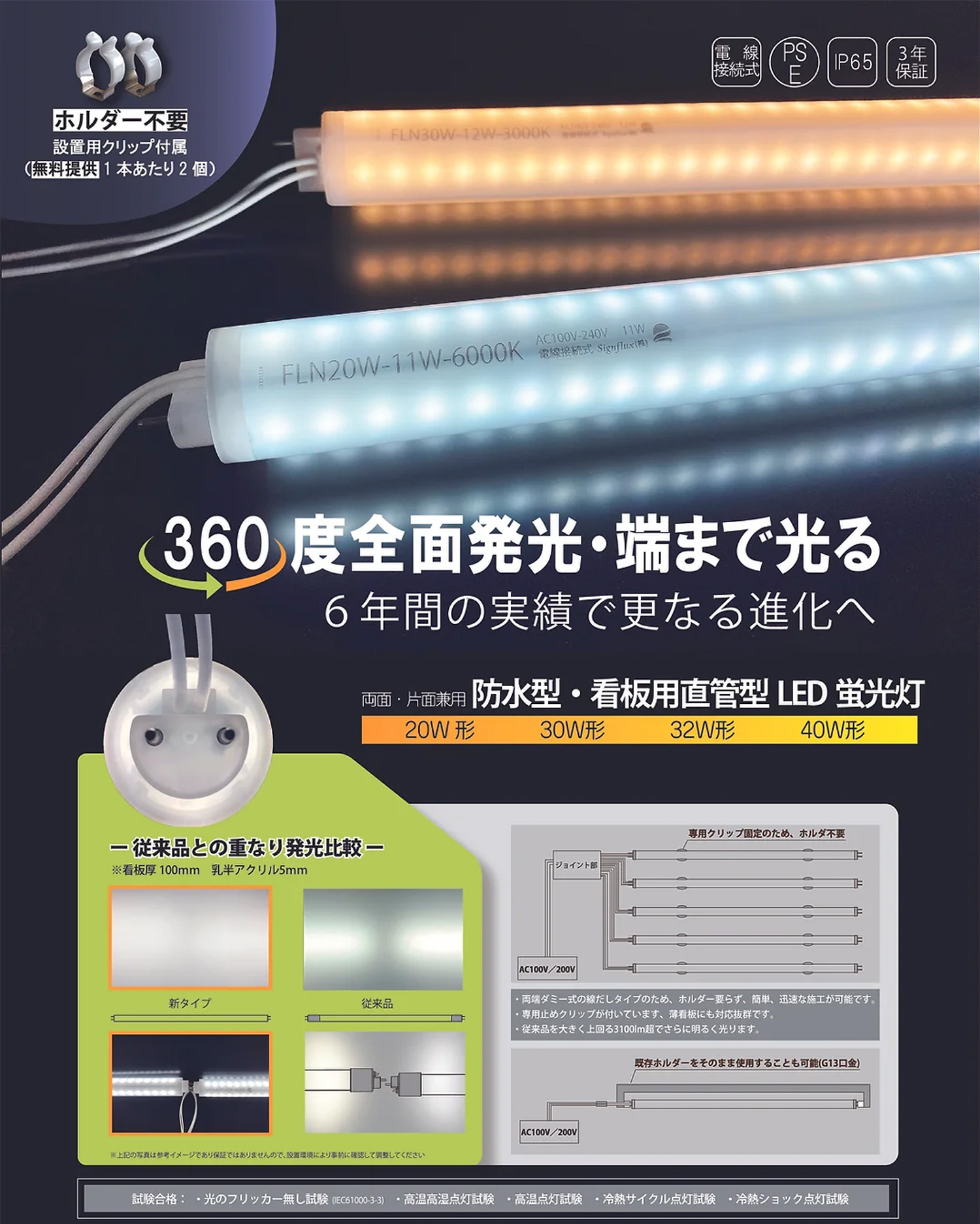 FLN40W-22W-6000K || 看板内照式用LED直管ランプ サインフラックス