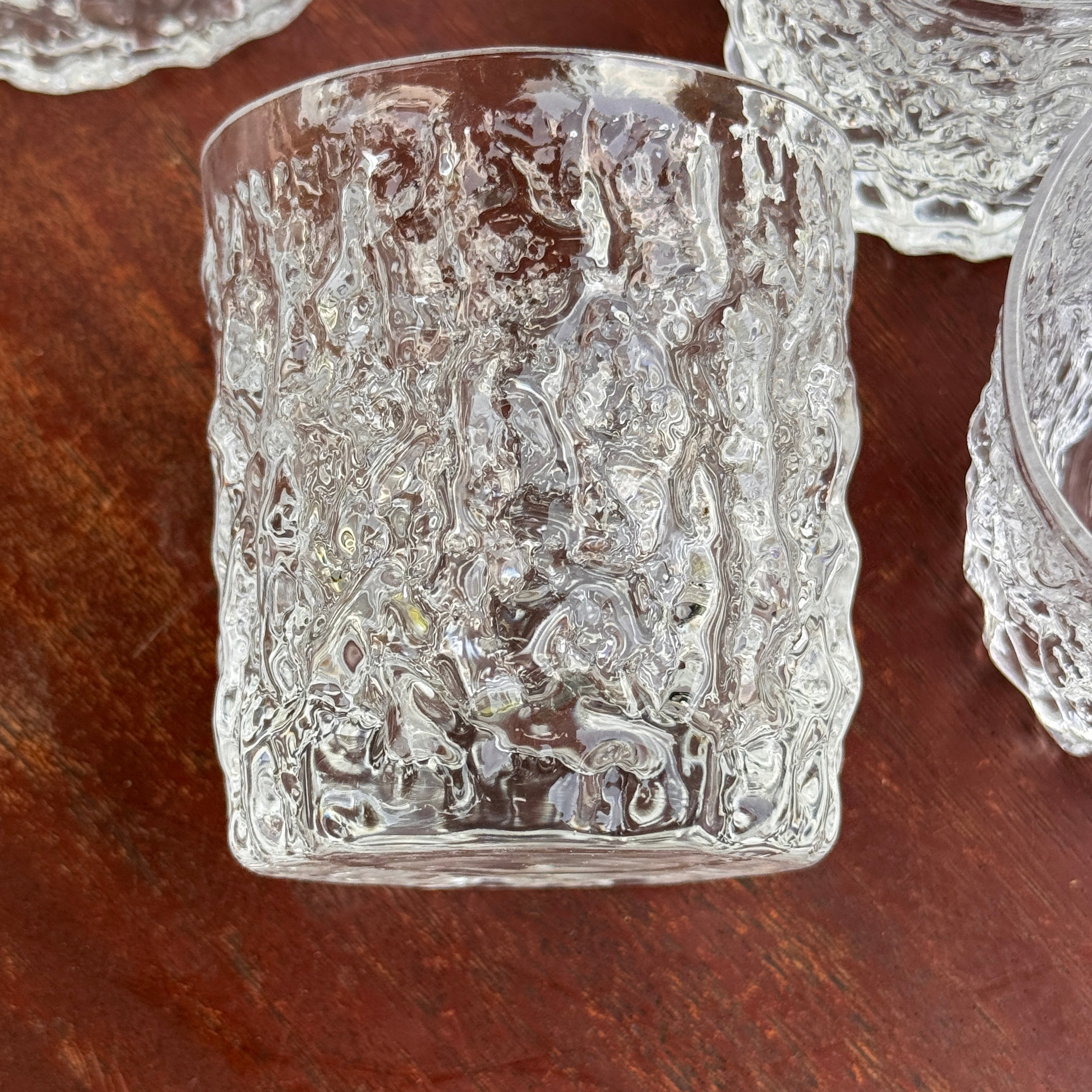 5 Vintage Whitefriars Glacier Whisky Tumblers and Decanter