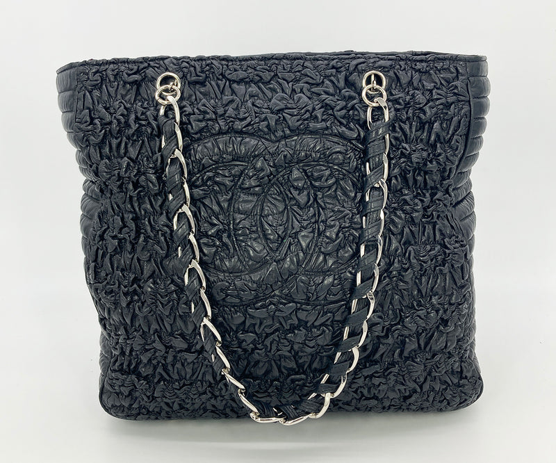 Chanel Astrakhan Black Leather Ruched Shopping Tote – Ladybag