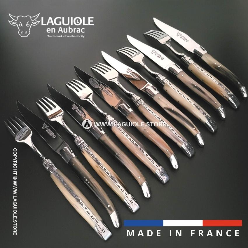 Laguiole en Aubrac 12 piece Cutlery Set Zebu Horn Tip handle