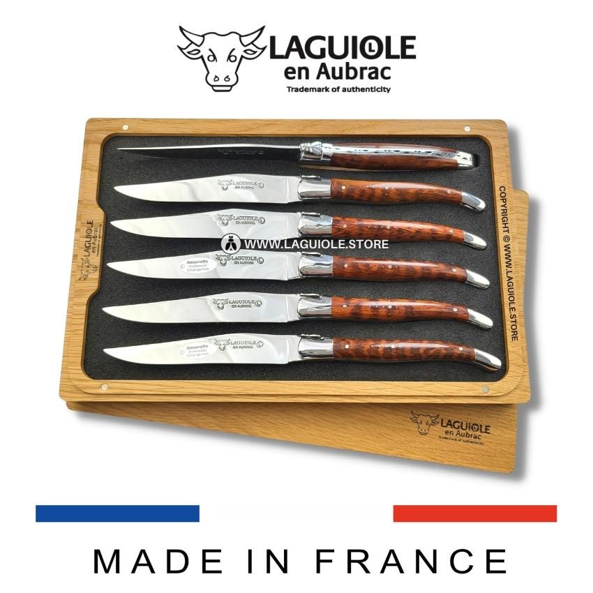 Set of 6 Laguiole en Aubrac Steak Knives Snakewood handles