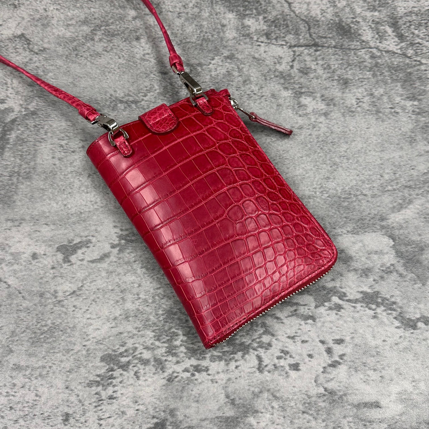 クロコダイル スマホショルダー メンズ レディース 本革 マット 赤