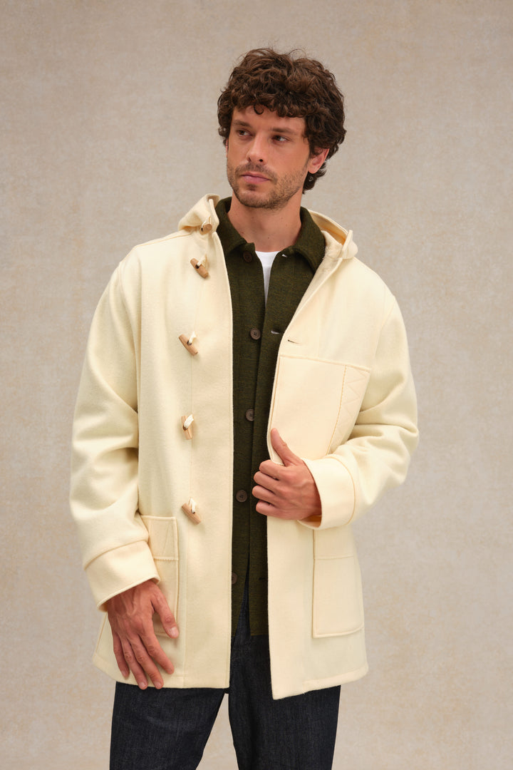 Men's offwhite Kabig coat in wool sheet | Le Minor
