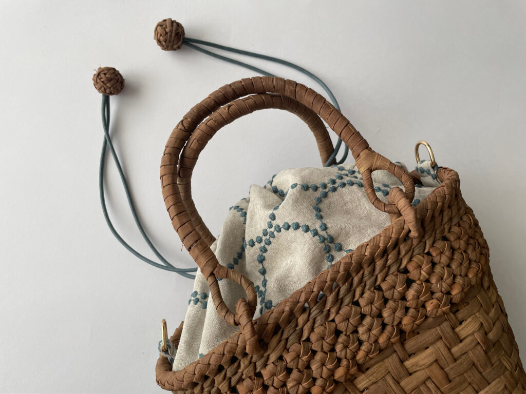 2WAY山葡萄かごバッグ×ミナ ペルホネンtambourineの巾着仕様