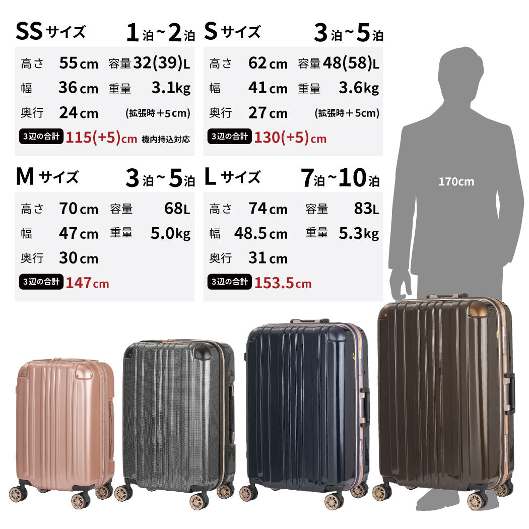 長期旅行に最適 スーツケース レジェンドウォーカー 5122-62 M-サイズ