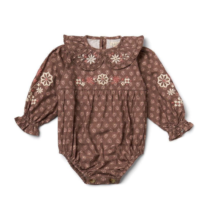 Lali Kids（ラリキッズ）2025AW Little Belle Romper in Brown Block