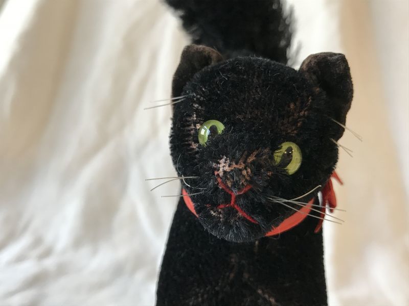 steiff 黒猫のぬいぐるみ (大) 赤リボン jouet・おもちゃ