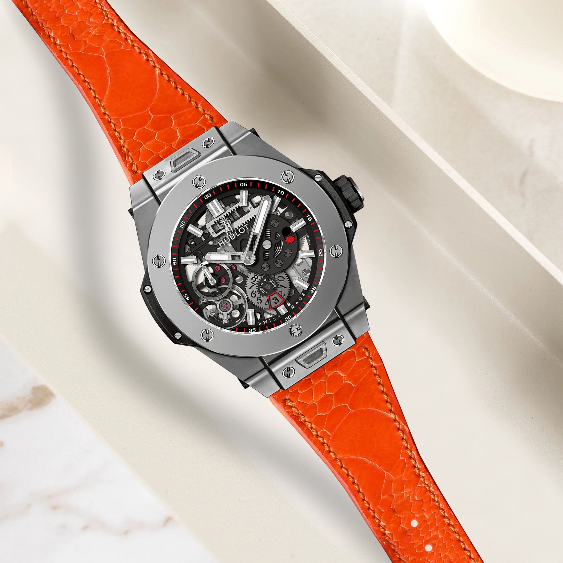 Hublot Unico One Click Straps - Ostrich Leg Orange – Liger Straps
