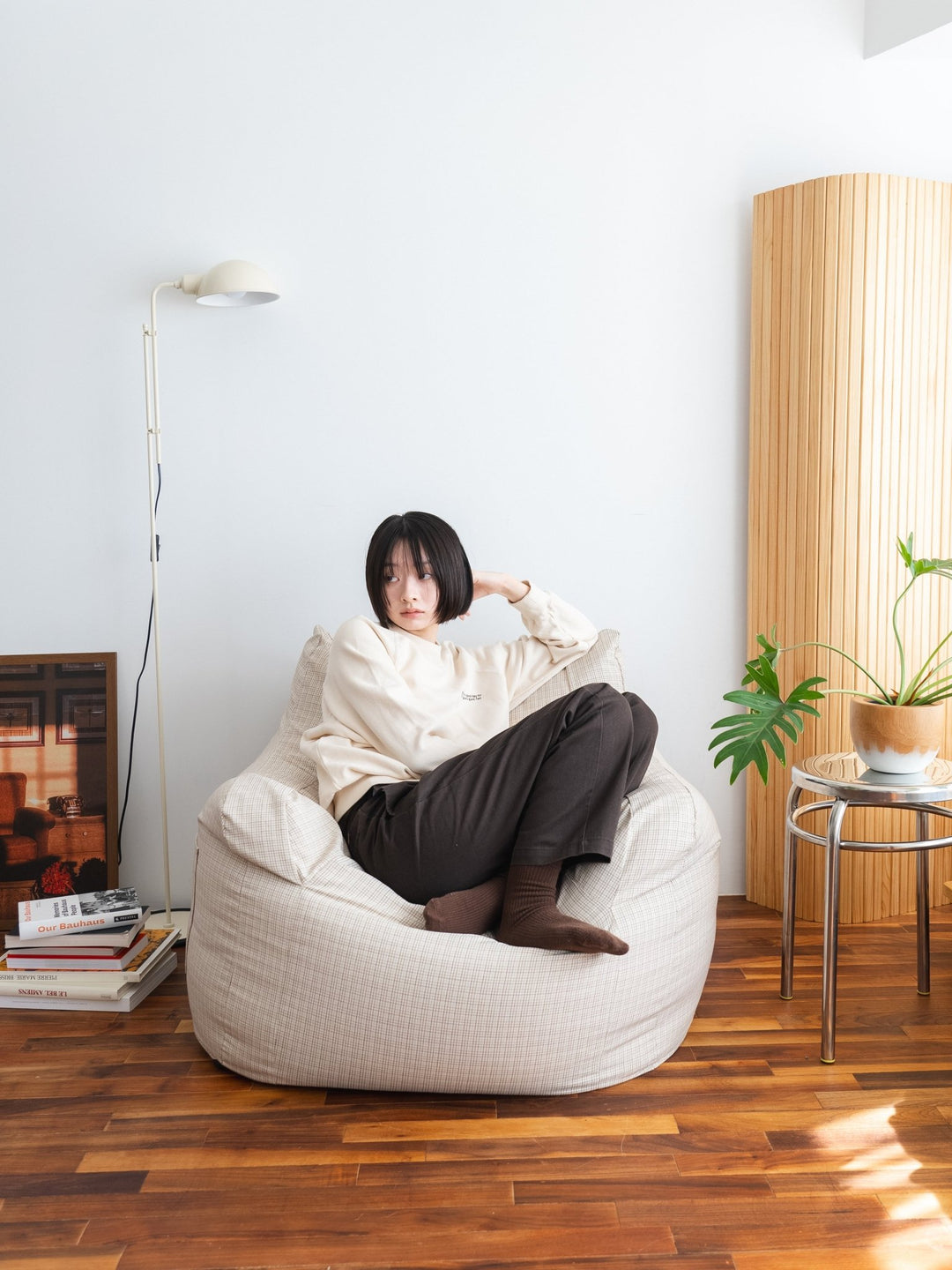 GOOD THING × LOOSYコラボ 1人掛けビーズソファ Check｜1人用ソファ