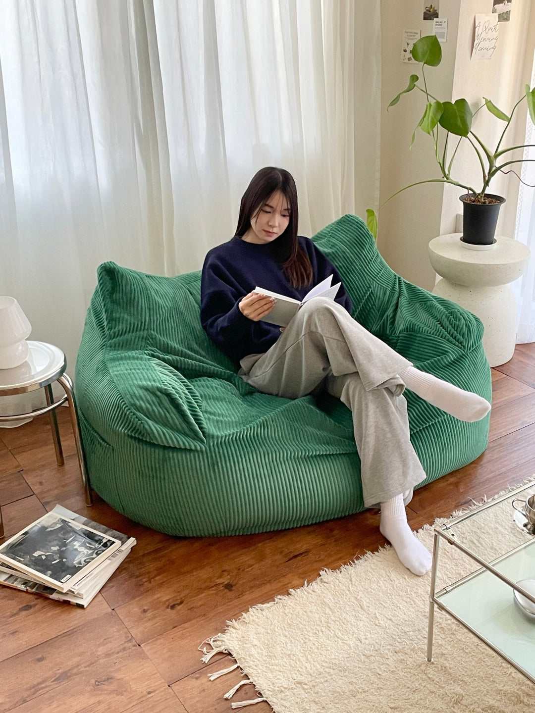 LOOSY 2人掛けビーズソファ Green｜2人用ソファ おしゃれ 一人暮らし