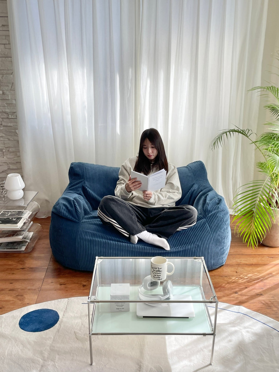 LOOSY 2人掛けビーズソファ Navy｜2人用ソファ おしゃれ 一人暮らし 二