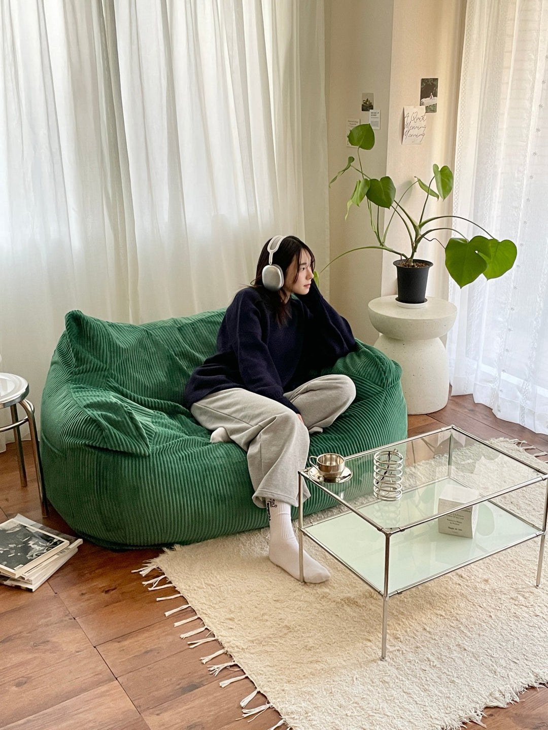 LOOSY 2人掛けビーズソファ 付替カバー Green｜2人用ソファ おしゃれ