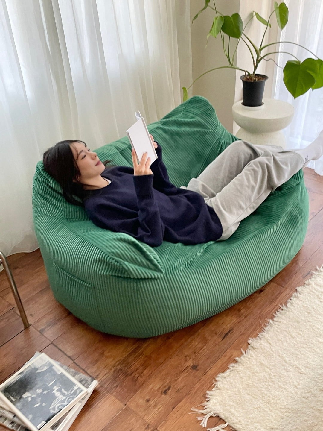 LOOSY 2人掛けビーズソファ 付替カバー Green｜2人用ソファ おしゃれ