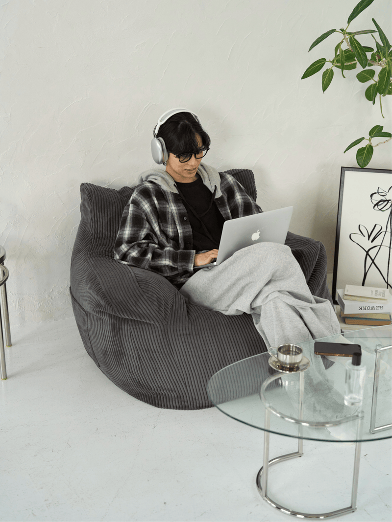 杏2】LOOSY ソファ+オットマン：HUGME 1人掛けビーズソファ 杏2】LOOSY