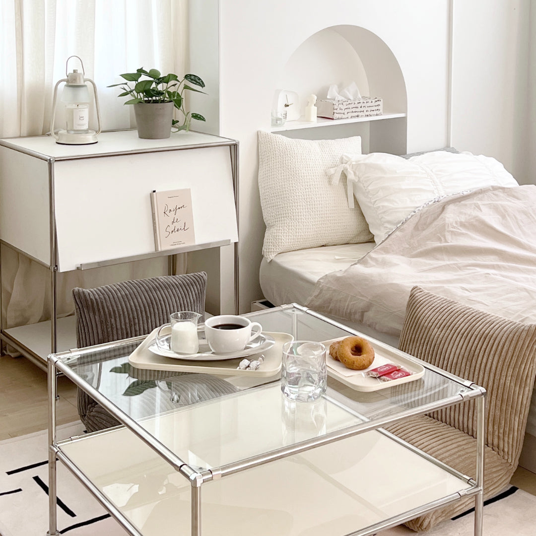 vamir ローテーブル｜Stainless Modular 2tier Sofa Table｜ガラス