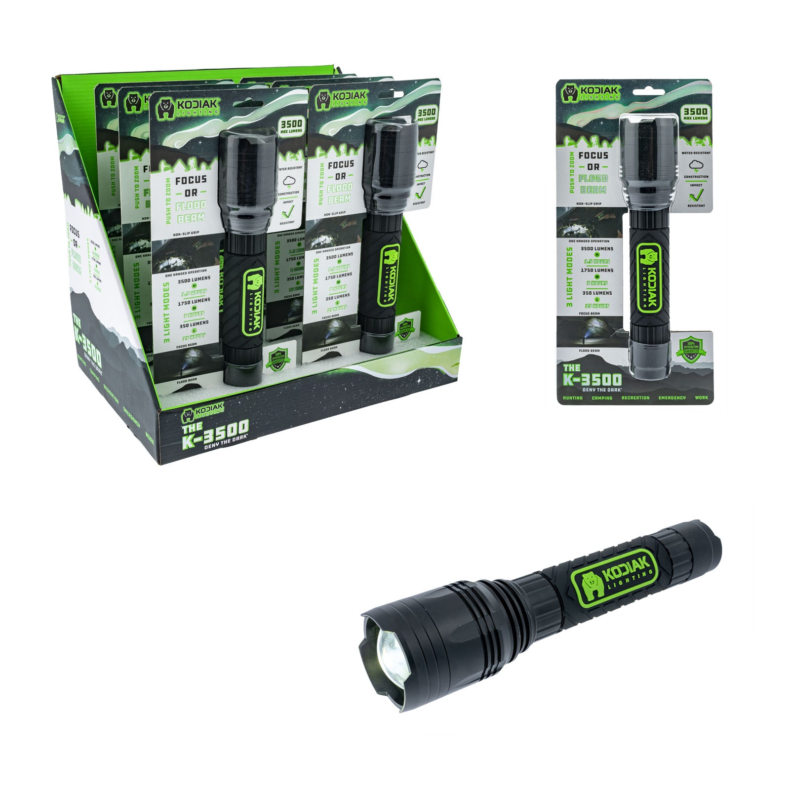 Kodiak® 3500 Lumen Rubber Grip Tactical Flashlight - LitezAll