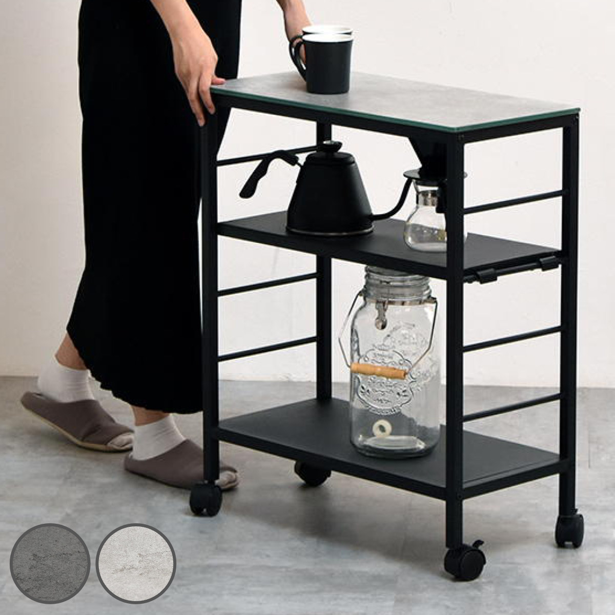 サイドテーブル ワゴン 幅60cm セラミック天板 4段 CERABILL