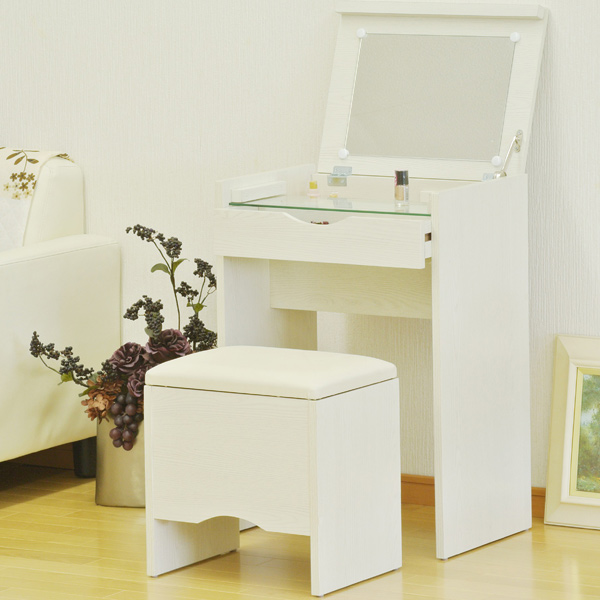 ドレッサー デスク スツール付 ナチュラル （ 化粧台 鏡台 メイク台 鏡