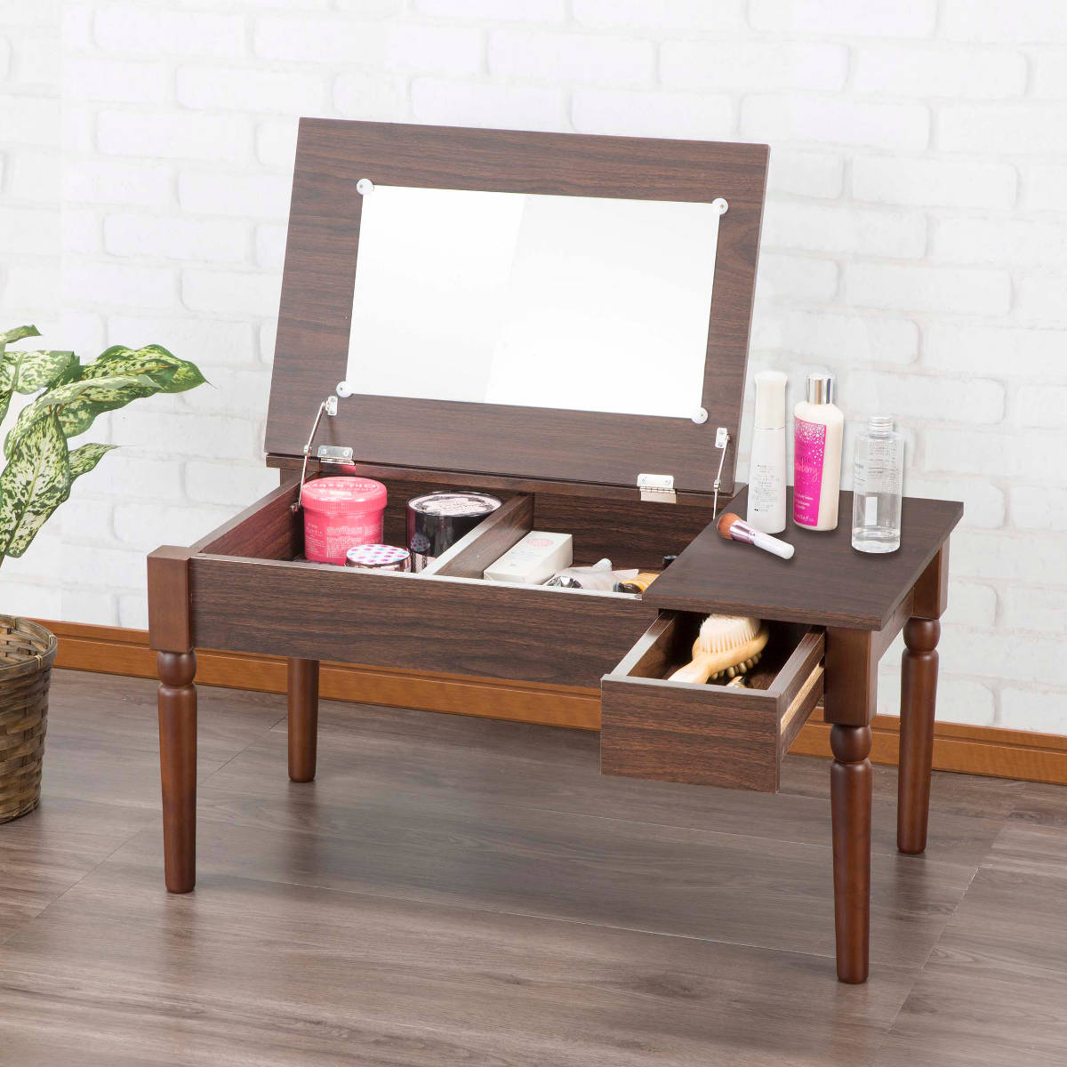 dショッピング |ローテーブル 幅80cm ドレッサー付き 収納 （ 鏡付き