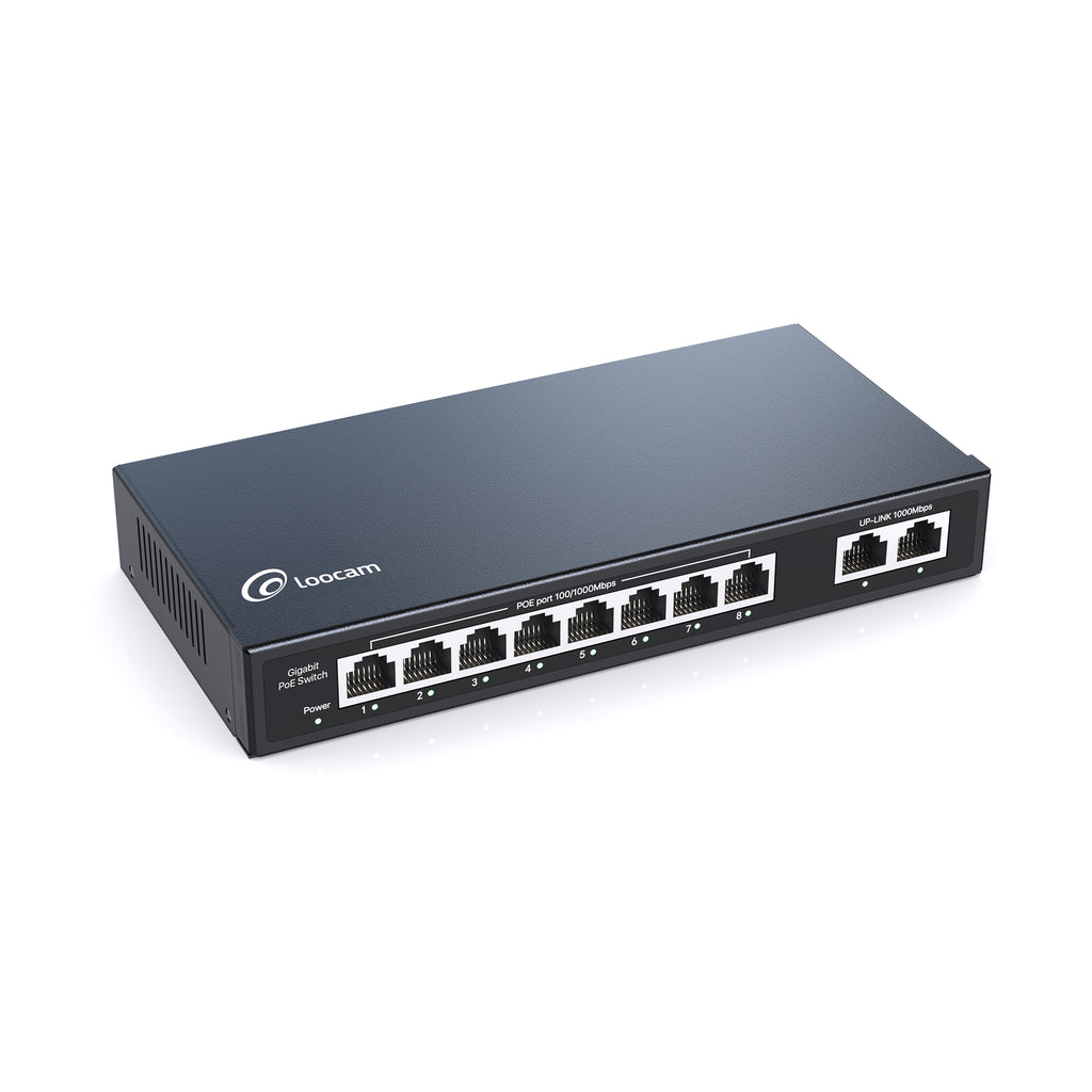 Loocam 10 Port Gigabit PoE Switch, PoE Switch 8 Port @ 96W, 2