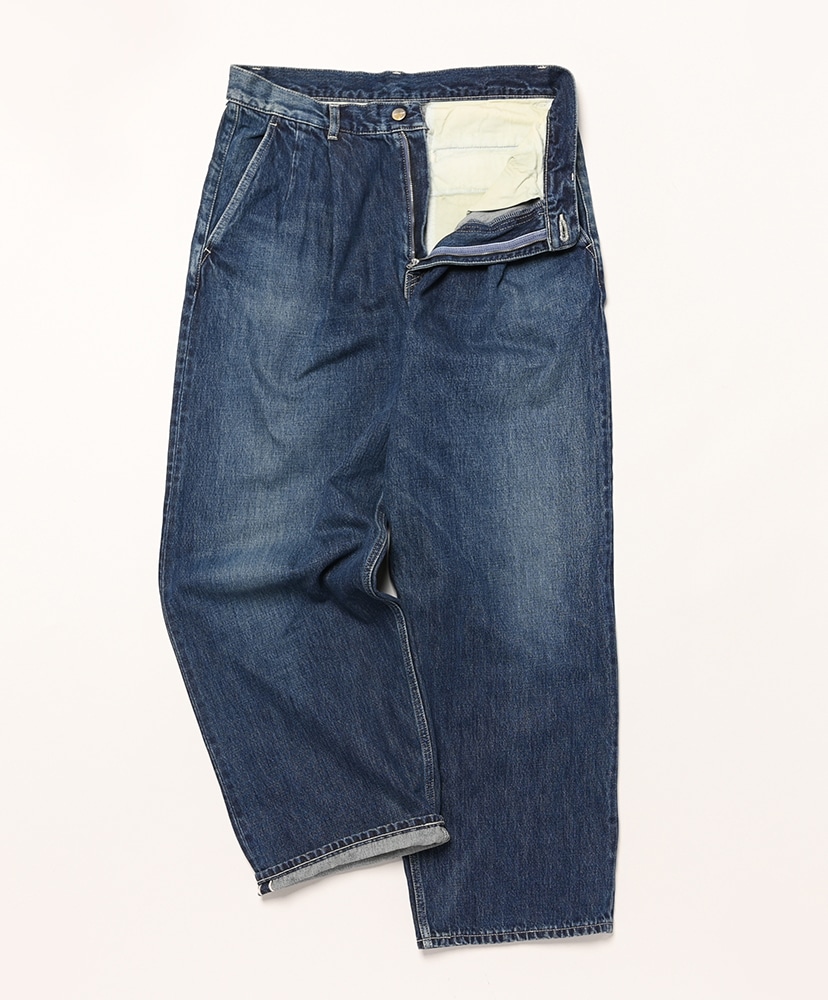 Selvage Denim Two Tuck Pants-DARK FADE-(1(MEN) Indigo Dark Fade