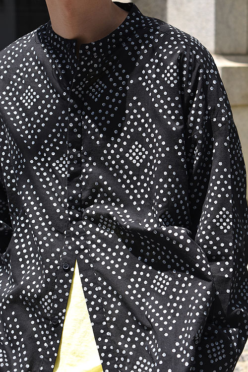 SEEALL [シーオール] EXTRAOVER BAND COLLAR SHIRTS [BLOCK PRINT/LIME