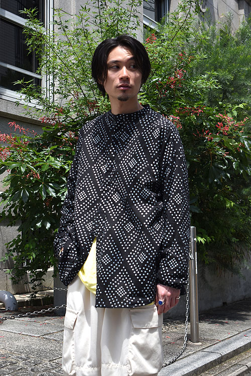 SEEALL [シーオール] EXTRAOVER BAND COLLAR SHIRTS [BLOCK PRINT/LIME
