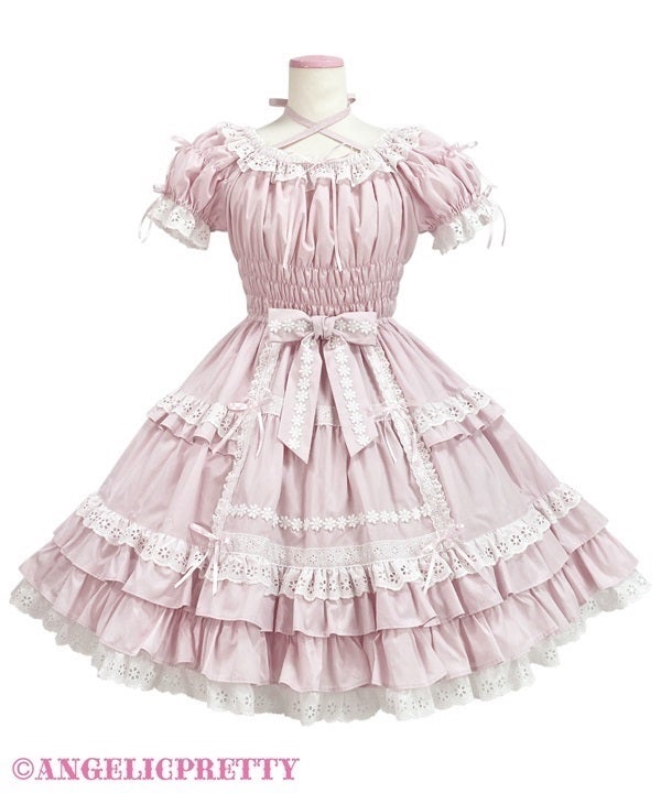 Flower Lace Frill Shirring OP by Angelic Pretty