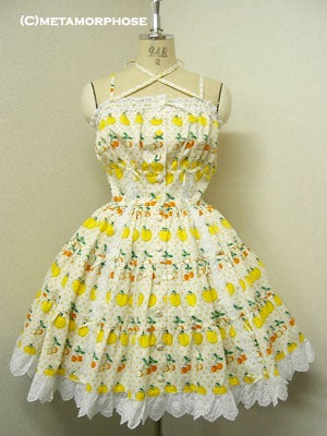 Shirring Tiered JSK (Apple and Cherry Print) by Metamorphose Temps