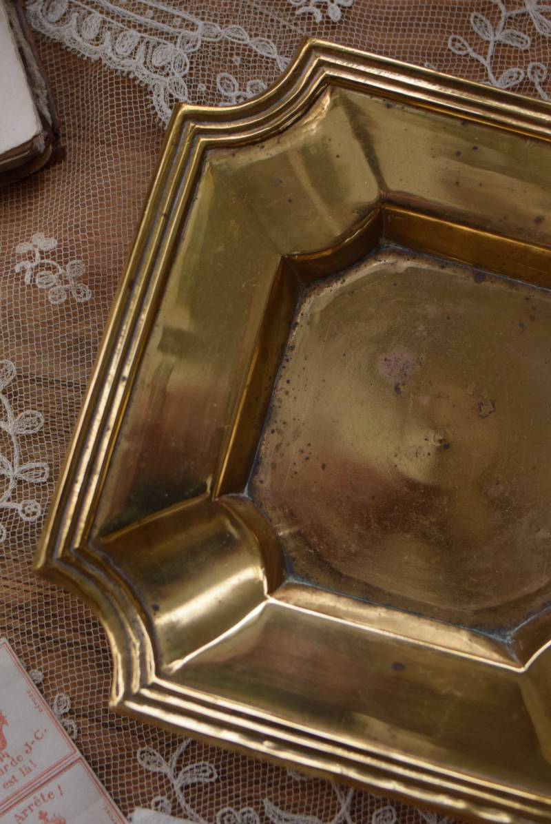 フランスアンティーク 真鍮トレイ.スクエア アクセサリートレイ