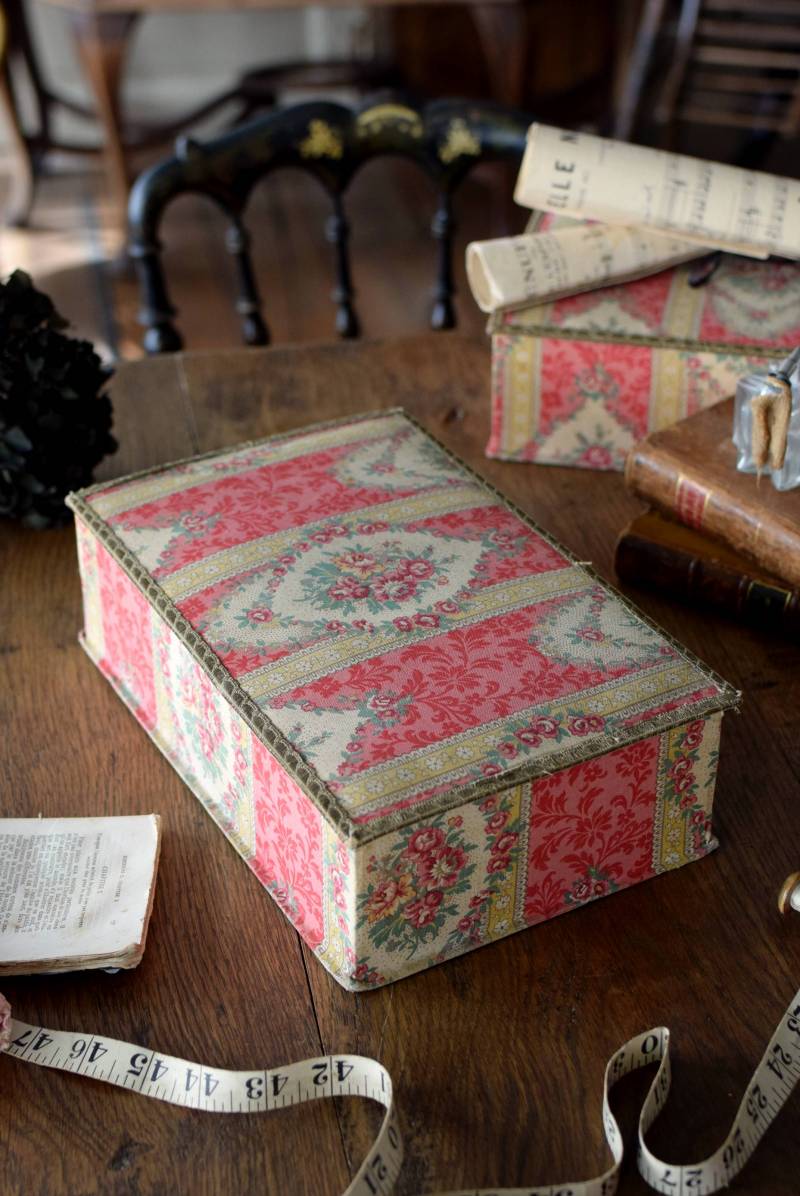カルトナージュボックス.3 ヴィンテージ雑貨 布箱 小物入れ