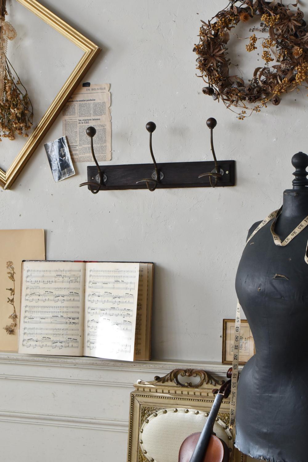 フランスアンティークウォールインテリア 3連フック コートフック