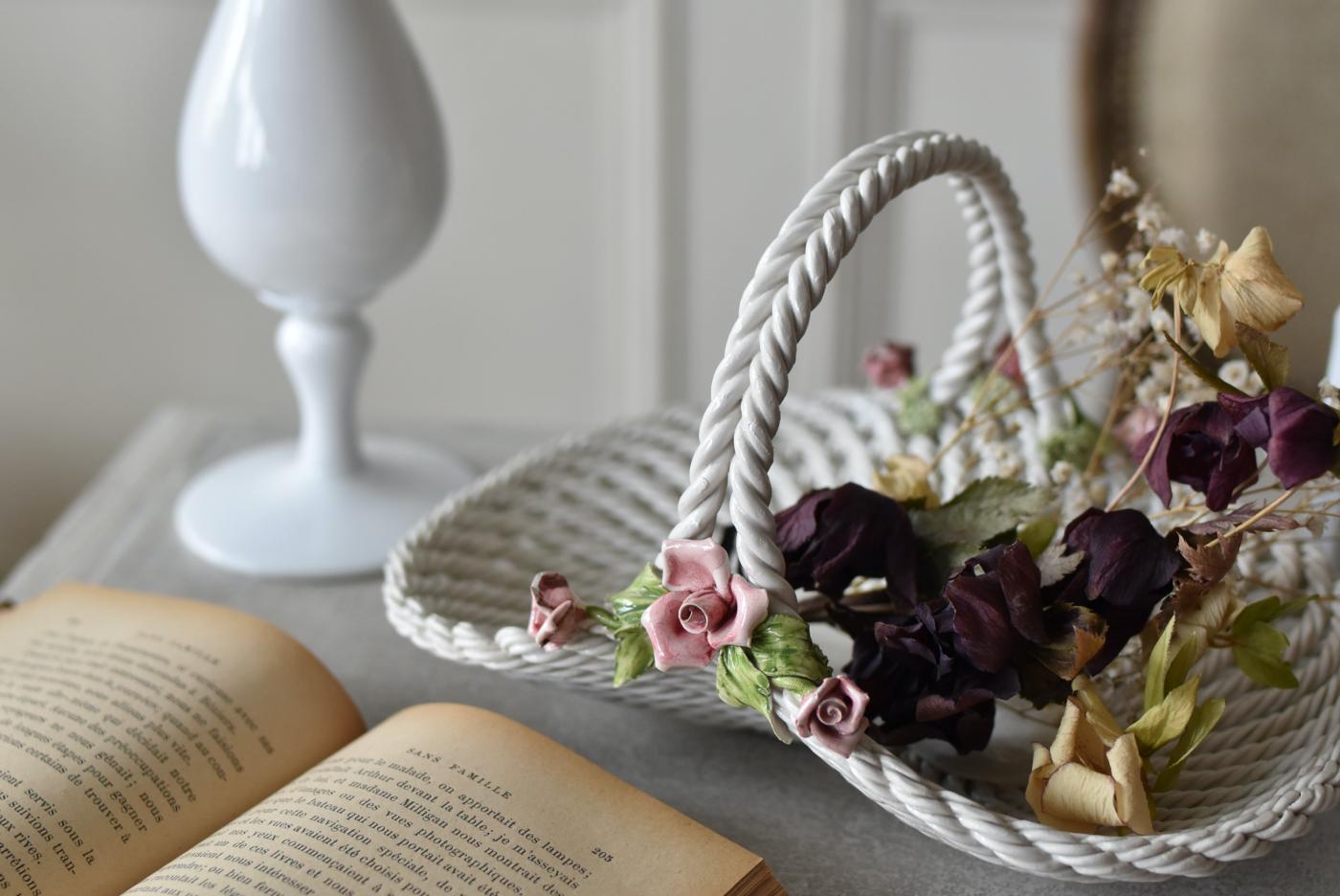 フランスアンティーク雑貨 バスケット型小物入れ.2 陶器バスケット