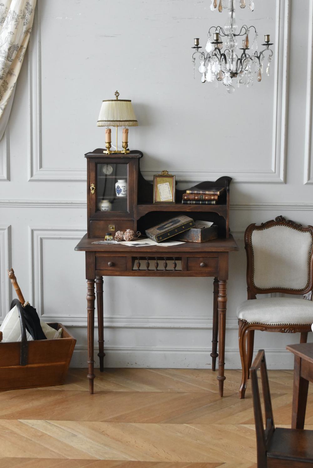 フランスアンティーク家具 キャビネット付きアンティークデスク