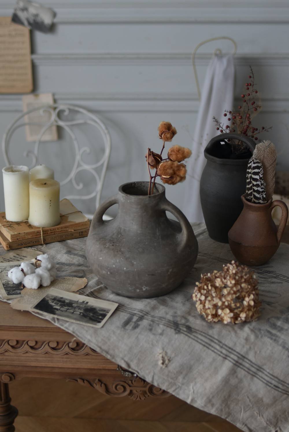 取手付きポット フランス ヴィンテージ フラワーベース