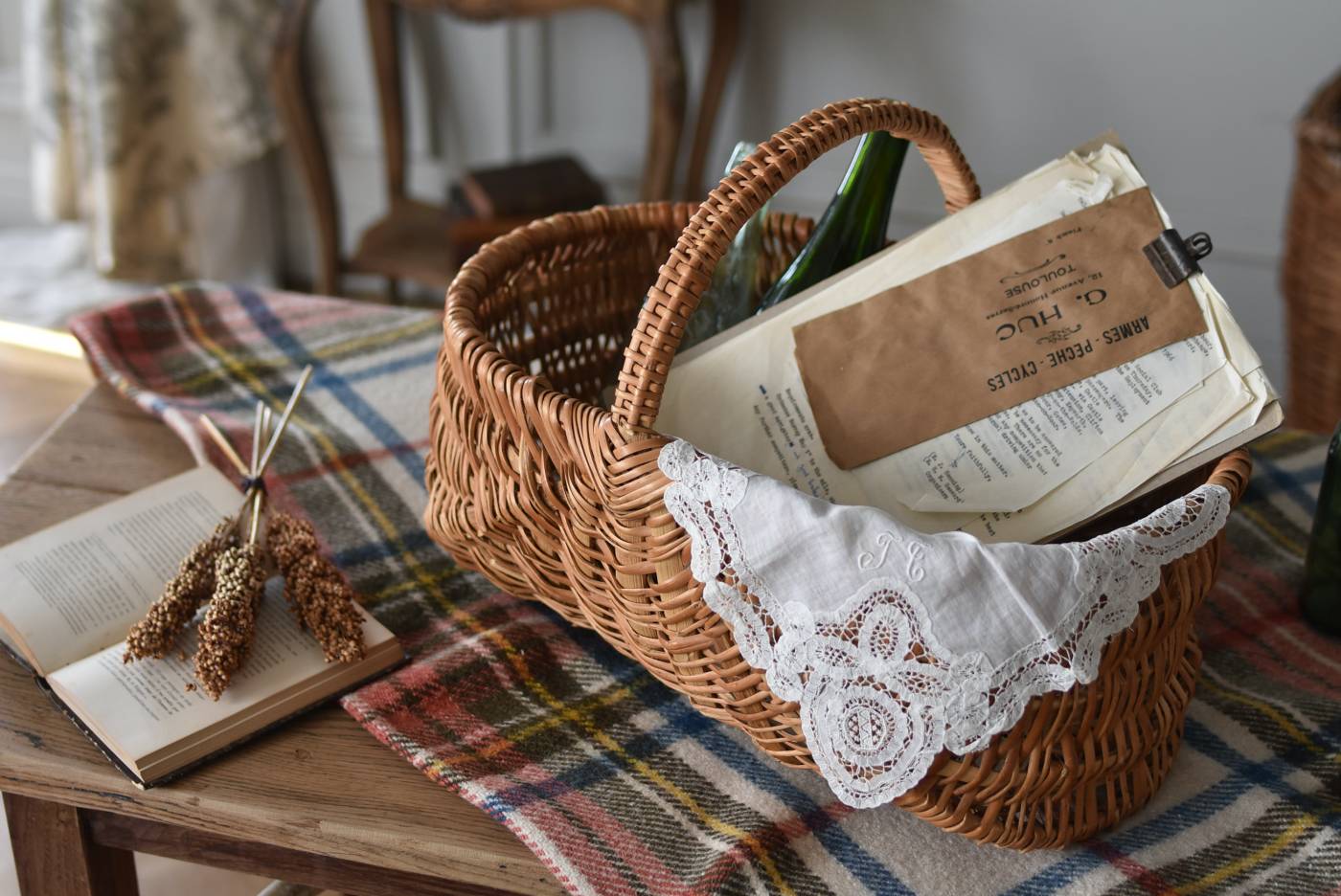 フランスバスケット ヴィンテージ 籐籠 ナチュラル