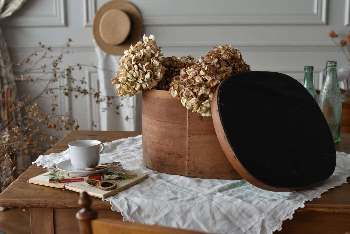 フランスアンティーク雑貨 木製ハットボックス ディスプレイ雑貨