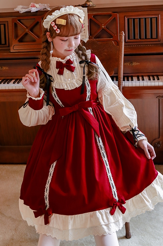 甘ロリータ】レースアップバルーンリボンドレスワンピース 甘ロリータ