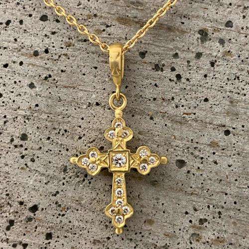 MINI GOTHIC CROSS NECKLACE 18k Yellow Gold / DIAMONDS NECKLACE