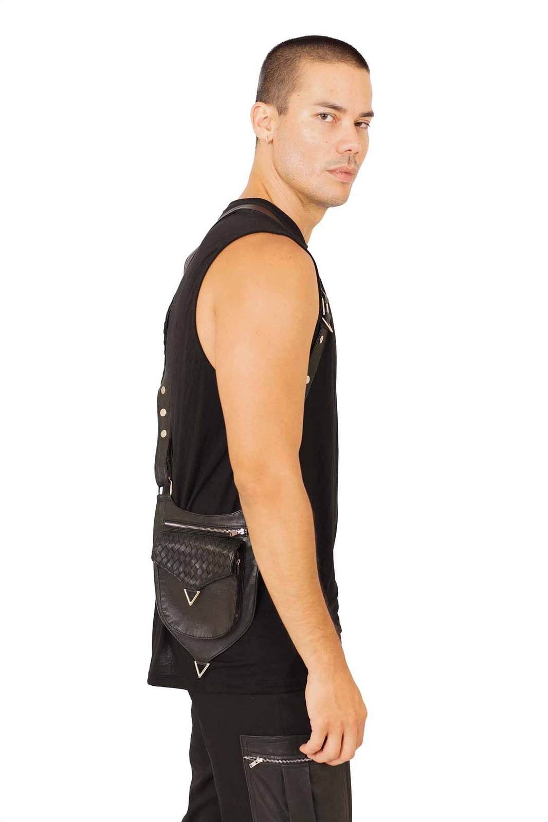 Woven Black Leather Shoulder Holster Bags | Shop Love Khaos