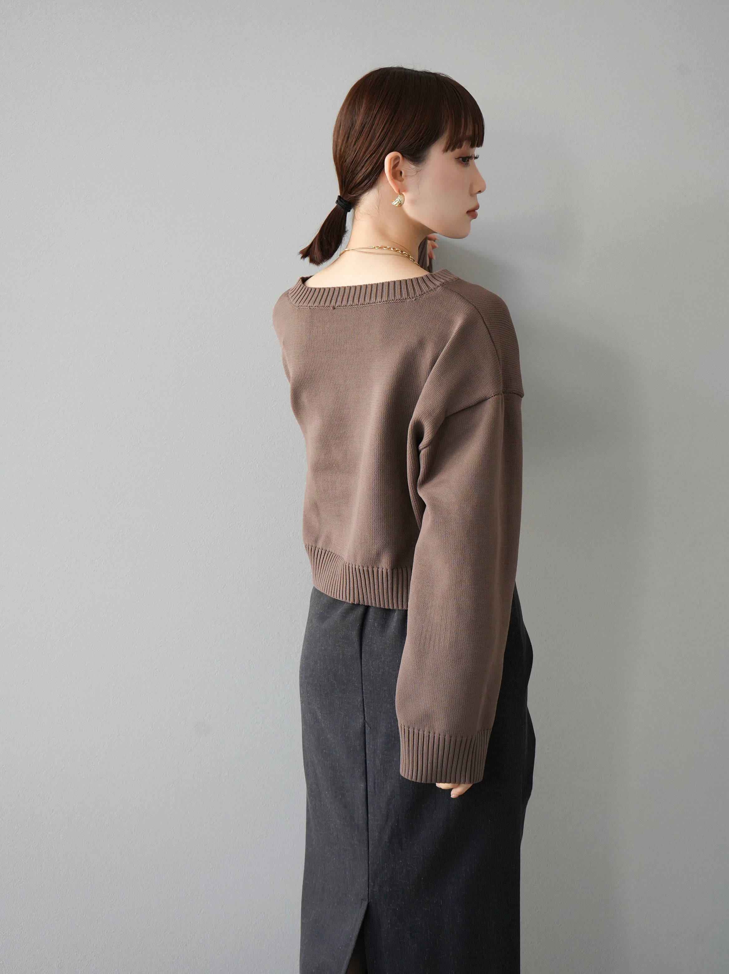 予約]ダブルジップポリエステルニットカーディガン/モカ – Lumier