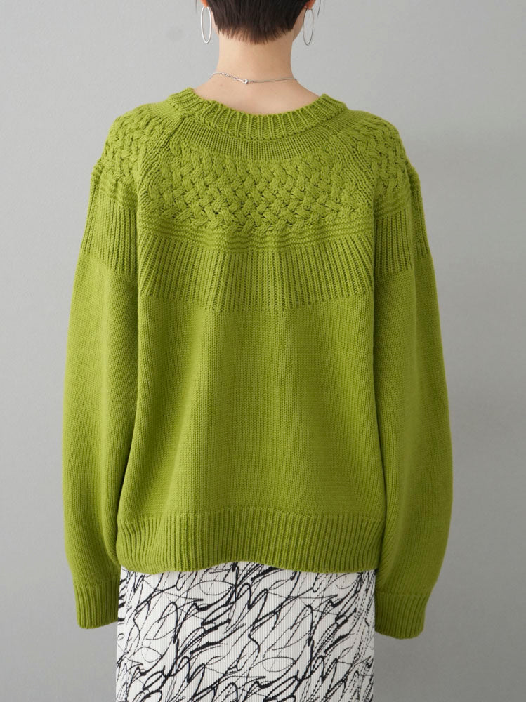 予約]ケーブル切替ニットプルオーバー/ライトグリーン – Lumier